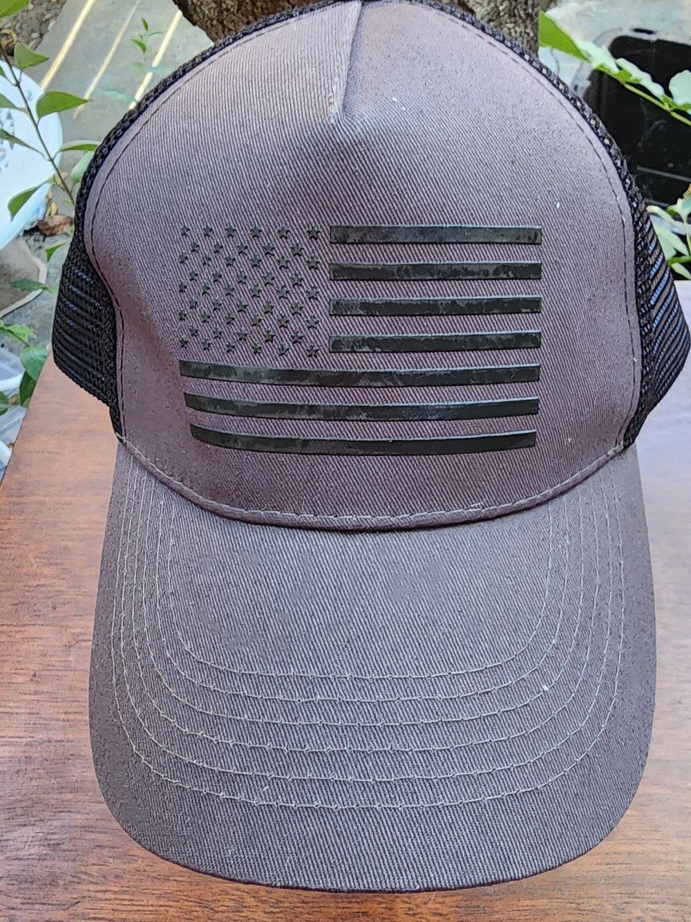 Tactical Subdued American Flag Trucker Hat Charcoal Grey Black Mesh Snapback